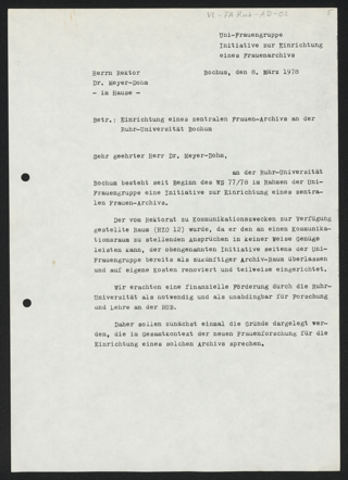 Sammlung Dokumente des Frauenarchivs an der Ruhr-Universität Bochum "Mauer" 1978 - 1980