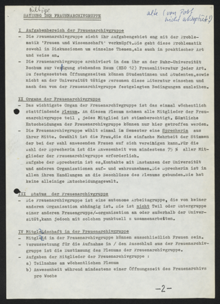 Sammlung Satzungen des Frauenarchivs an der Ruhr-Universität Bochum 1979
