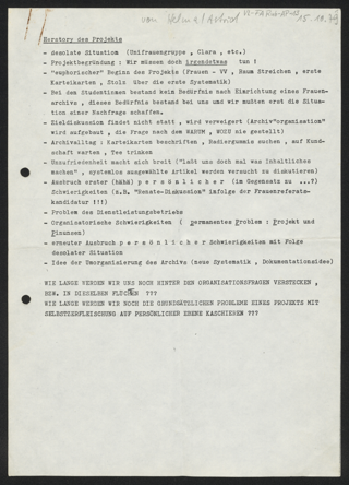 Herstory des Projekts "Frauenarchiv" an der Ruhr-Universität Bochum vom 15.10.1979