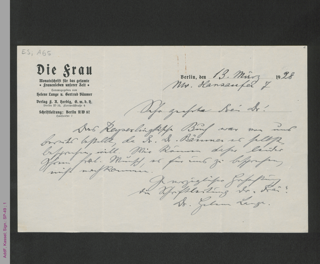 Brief von Helene Lange an unbekannt, hs.