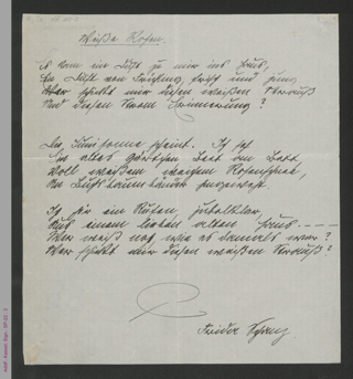 Gedichtmanuskript Weiße Rosen von Frida Schanz, hs.z