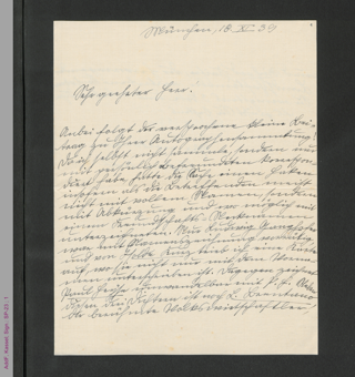 Brief von Helene Raff an Adolf Brusch, hs.