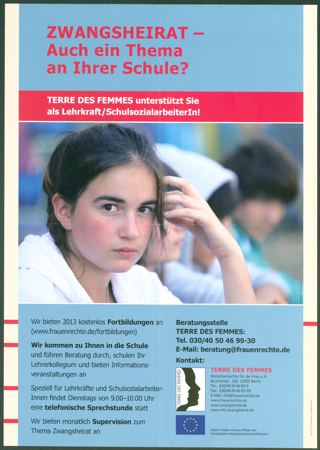 ZWANGSHEIRAT - Auch ein Thema an Ihrer Schule? : TERRE DES FEMMES unterstützt Sie als Lehrkraft/SchulsozialarbeiterIn!