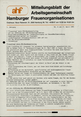 Mitteilungsblatt der Hamburger Frauenorganisation