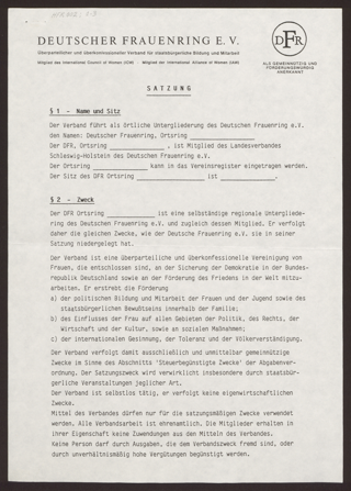Blankoform für eine Satzung des Deutschen Frauenring e.V.