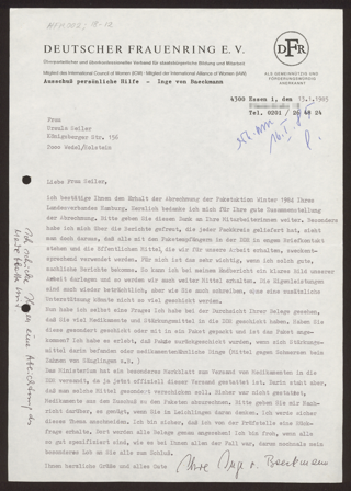 Brief von Inge von Baeckmann an Ursula Seiler