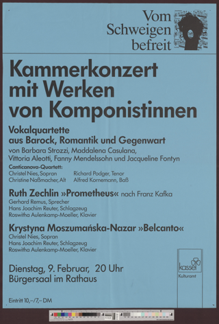 Kammerkonzert mit Werken von Komponistinnen : Vokalquartette aus Barock, Romantik und Gegenwart