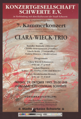 7. Kammerkonzert : Im Rahmen des Projekts "Wi(e)derstreit - Kultur und Macht in Deutschland" des Kultursekretariats NRW Gütersloh: Clara-Wieck-Trio