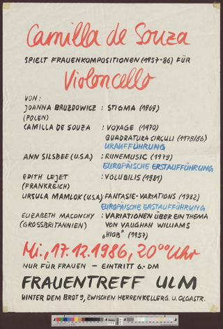 Camilla de Souza : spielt Frauenkompositionen (1957-86) für Violoncello