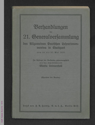 Verhandlungsbericht der 21. Generalversammlung : Stuttgart ; 24. bis 27. Mai 1931