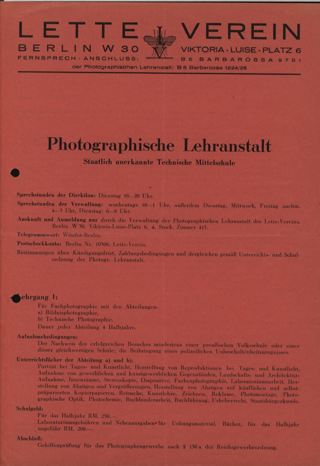 Prospekt der Photographischen Lehranstalt im Lette-Verein