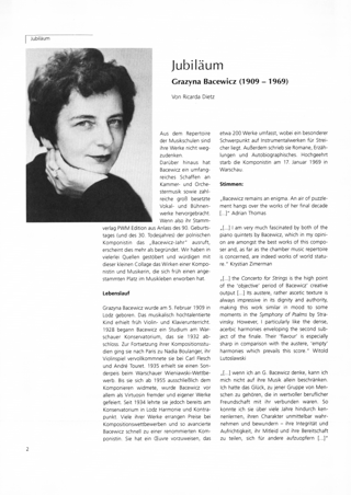 Zum 90. Geburtstag der Komponistin Grazyna Bacewicz