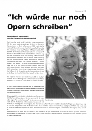 "Ich würde nur noch Opern schreiben" : Renate Brosch im Gespräch mit der Komponistin Ruth Schonthal