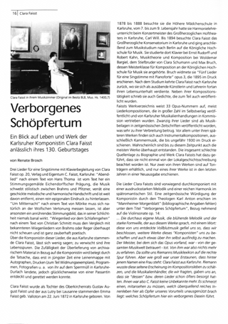 Verborgenes Schöpfertum : Ein Blick auf Leben und Werk der Karlsruher Komponistin Clara Faisst anlässlich ihres 130. Geburtstages