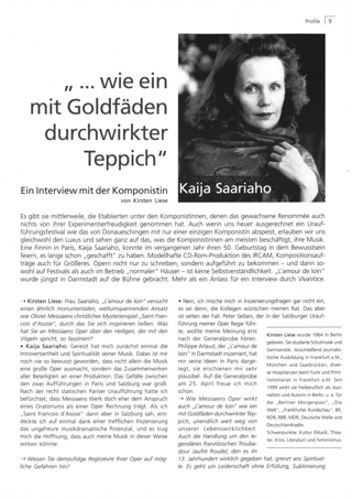 "...wie ein mit Goldfäden durchwirkter Teppich..." : Ein Interview mit der Komponistin Kaija Saariaho