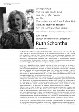 Zum Tod der deutsch-amerikanischen Komponistin Ruth Schonthal