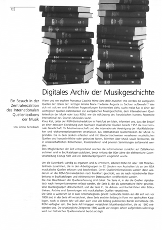 Digitales Archiv der Musikgeschichte : Ein Besuch in der Redaktion des Internationalen Quellenlexikons der Musik [RISM]