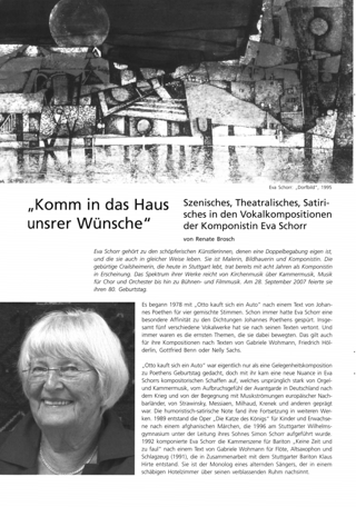 "Komm in das Haus unsrer Wünsche" : Der Komponistin Eva Schorr zum 80. Geburtstag