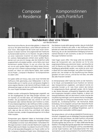 Composer in Residence - Komponistinnen nach Frankfurt 2009 : Nachdenken über eine Vision