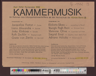 Karl Hofer-Symposion: Kammermusik : Im Rahmen des 1. Komponistinnentreffens an der Hochschule der Künste Berlin