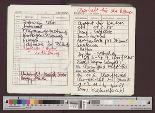 Wochenplan, Elke Mascha Blankenburg : Ausschnitt aus dem Tonkünstlerkalender 1984 (grün)