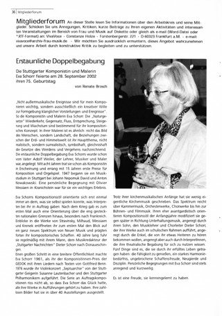 Erstaunliche Doppelbegabung : Die Stuttgarter Komponistin und Malerin Eva Schorr feierte am 28. September 2002 ihren 75. Geburtstag