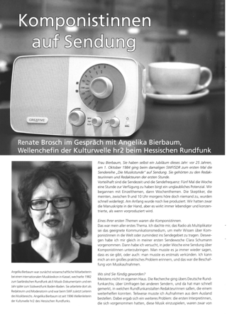 Komponistinnen auf Sendung : Renate Brosch im Gespräch mit Angelika Bierbaum, Wellenchefin der Kulturwelle hr2 beim Hessischen Rundfunk