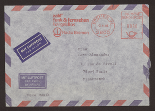 Brief: Brief Radio Bremen an Leni Alexander, 01. Juni 1983