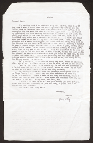 Brief: Dorothy Rosenbaum Schmidt an Leni Alexander, 09. Februar 1989