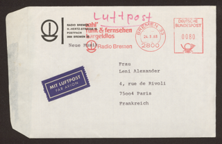 Korrespondenz zw. Radio Bremen und Leni Alexander, 1983/84