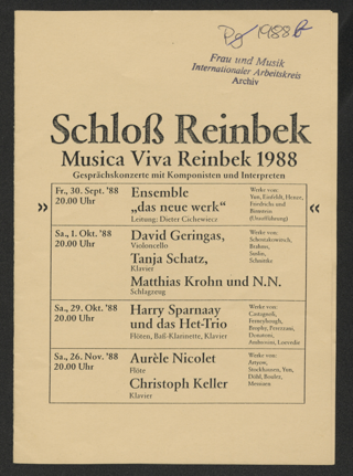Musica Viva Reinbek 1988 : Gesprächskonzerte mit Komponisten und Interpreten