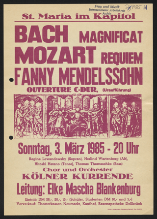 Konzert mit Uraufführung von Fanny Hensel Ouverture C-Dur