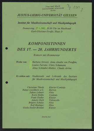 Komponistinnen des 17.-20. Jahrhunderts : Programm