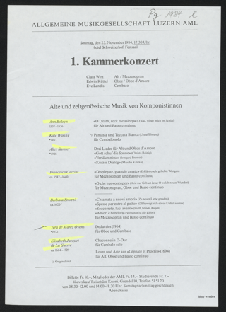 Alte und zeitgenössische Musik von Komponistinnen : 1. Kammerkonzert