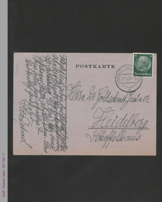 Postkarte von Ida Dehmel an Rudolf Goldschmit-Jentner, hs.