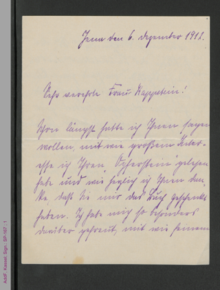 Brief von Ada Weinel an Anna Kappstein, hs.