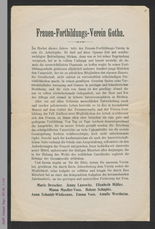 Informationsblatt des Frauen-Fortbildungs-Vereins Gotha