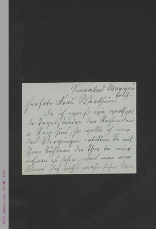 Briefkarte von Malwida von Meysenbug an Signora Wertheim, hs.