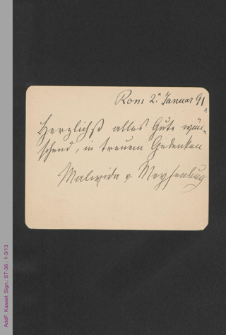 Briefkarte von Malwida von Meysenbug an Amalie Wertheim, hs.