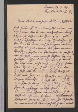 Brief von Marianne Menzzer an Mathilde Hassenstein, hs.