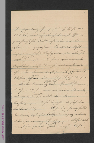 Brief von Amalie Wertheim an unbekannt, hs.