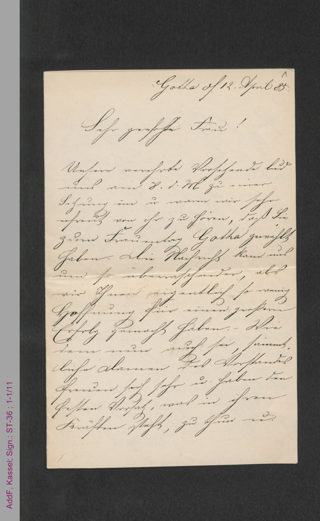 Brief von Amalie Wertheim an unbekannt, hs.
