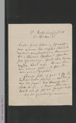Brief von Fanny Lewald an Herrn Collin, hs.