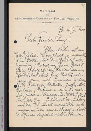 Brief von Elsbeth Krukenberg an Helene Lange