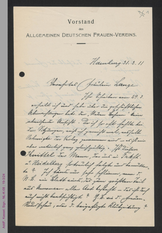 Brief von Antonie Traun an Helene Lange