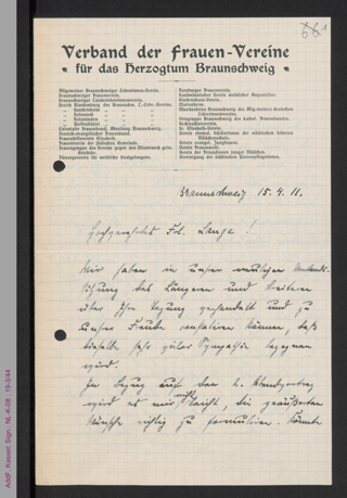 Brief von Hedwig Götze an Helene Lange