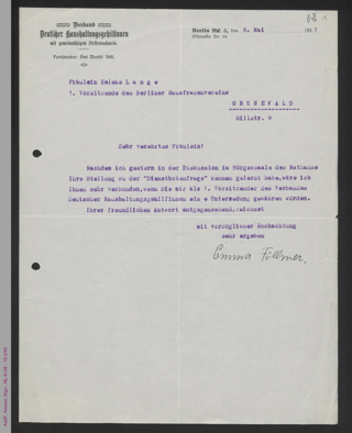 Brief von Emma Föllmer an Helene Lange