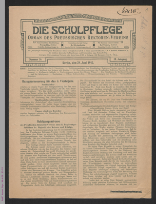 Die Schulpflege - Organ des Preussischen Rektoren-Vereins, Nr. 26, Berlin, 26. Juni 1913, 19. Jahrgang