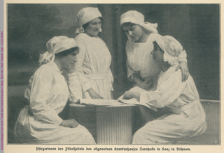 Krankenpflegerinnen einer Filiale des Krankenhauses in Saaz, Böhmen
