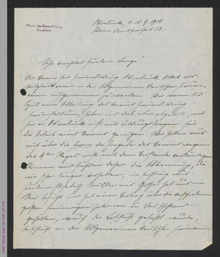 Brief von Bertha Reinecke an Helene Lange